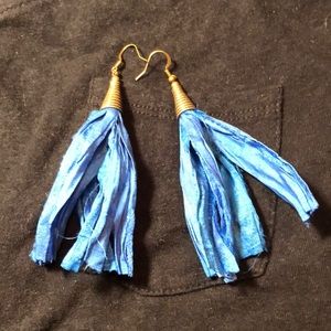 Blue Silk Tassel Earrings